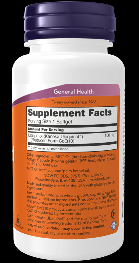 Image of Ubiquinol (Kaneka Ubiquinol) 100mg 60sgcaps supplement facts